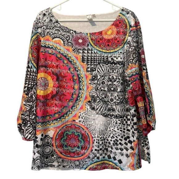 Thomas & Olivia Women Top Crocheted Size XL Polyester Blend Colorful Hippie Boho - Picture 1 of 15